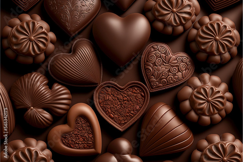 Heart-shaped chocolates, Valentine's Day, Valentine's Day, love, lovers, chocolate, created with Generative AI technology © Inmaculada