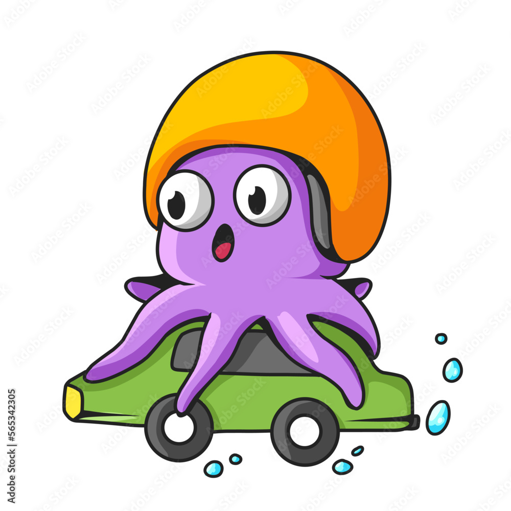 cartoon octopus with car cartoon octopus with car