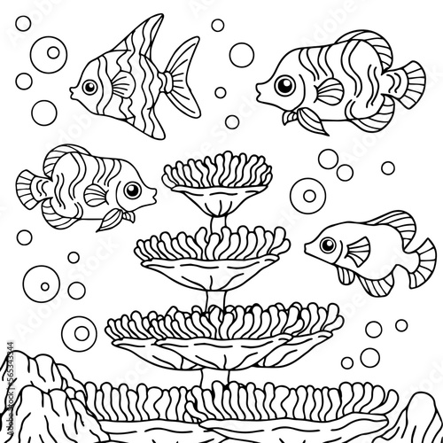 design aqua fish outline coloring page for kid © Hendi Harnanto