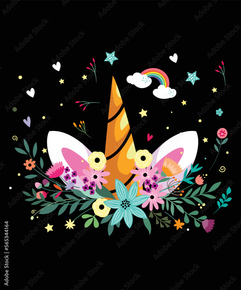 Unicorn Flower Graphic Vector Tshirt Illustration Unicorn Flower Graphic Vector Tshirt Illustration