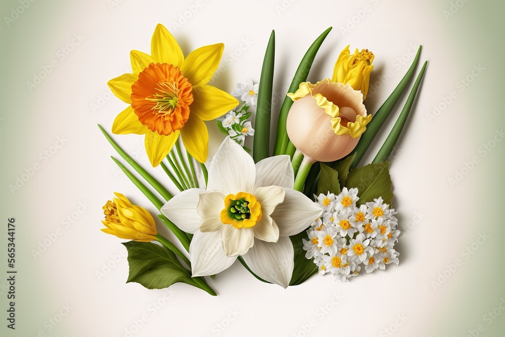 Daffodils and spring flowers background for text design digital and also for print resolutions generative ai