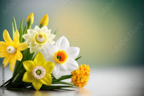 Daffodils and spring flowers background for text design digital and also for print resolutions generative ai