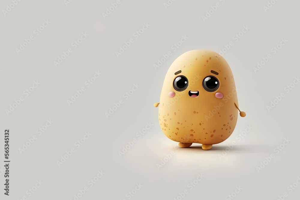 Cute Kawaii Potato. Vector mascot illustration potato smiling isolated on white background. Funny and happy potato emoticon. Generative AI Cute Kawaii Potato. Vector mascot illustration potato smiling isolated on white background. Funny and happy potato emoticon. Generative AI