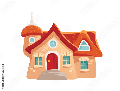 Vector illustration for children with fairytale cottage, house, hut.