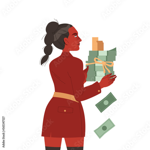 Bribery and Corruption with Woman Character Giving Money as Bribe Vector Illustration