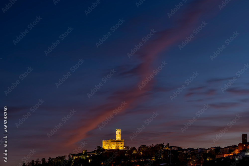 Panoramic view of Poppi, Arezzo, Italy, at dusk