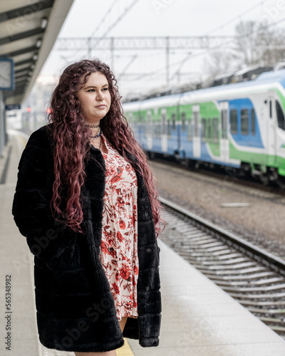 Young women waiting for train