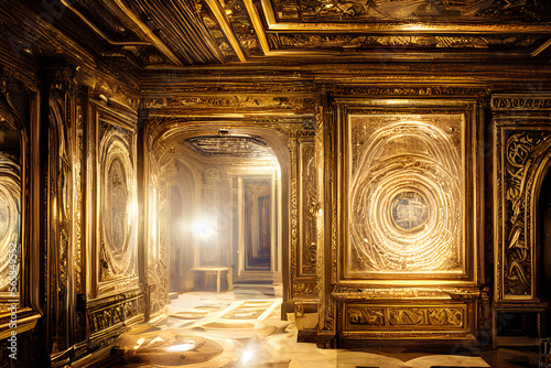 inside an ancient and luxurious architectural building 