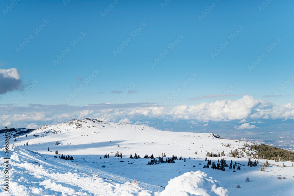 Beautiful Winter Mountain Landscape with Fog and Clouds .Vitosha Mountain, Bulgaria Beautiful Winter Mountain Landscape with Fog and Clouds .Vitosha Mountain, Bulgaria