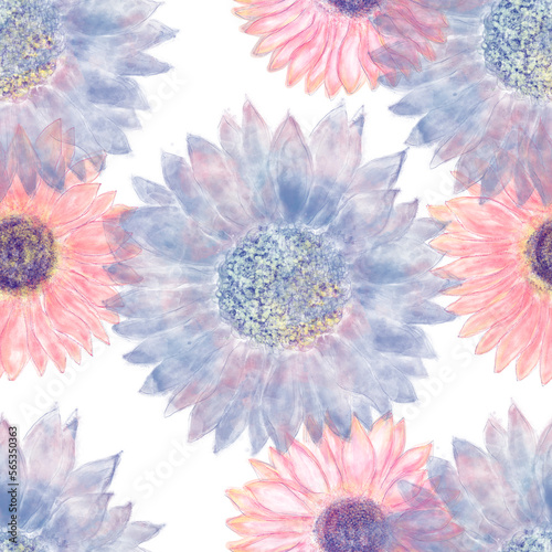Seamless floral design with colorful flowers for background, Endless pattern.