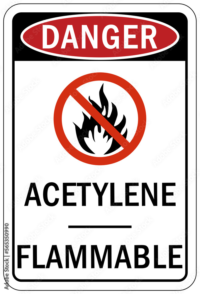 Acetylene warning chemical sign and labels flammable