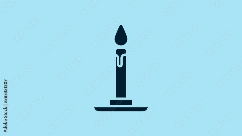 Blue Burning candle in candlestick icon isolated on blue background. Cylindrical candle stick with burning flame. 4K Video motion graphic animation Blue Burning candle in candlestick icon isolated on blue background. Cylindrical candle stick with burning flame. 4K Video motion graphic animation