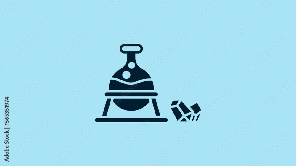 Blue Witch cauldron and magic stone icon isolated on blue background. 4K Video motion graphic animation Blue Witch cauldron and magic stone icon isolated on blue background. 4K Video motion graphic animation