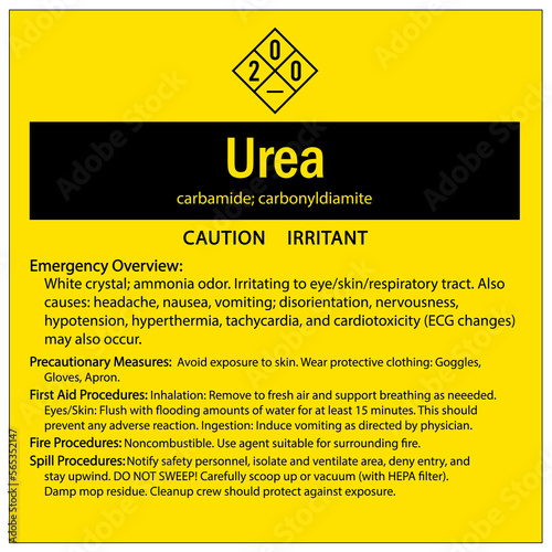 Ammonia warning chemical sign and labels urea