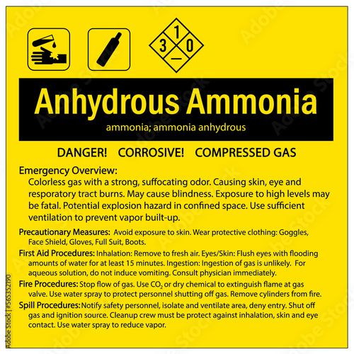 Ammonia warning chemical sign and labels