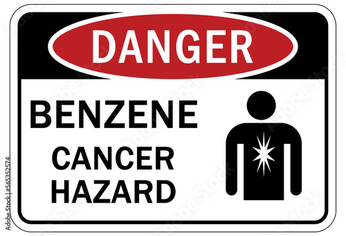Benzene warning chemical sign and labels benzene cancer hazard