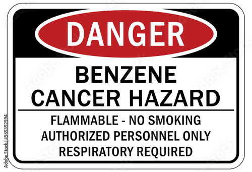 Tableau sur toile Benzene warning chemical sign and labels benzene cancer hazard, flammable no smo