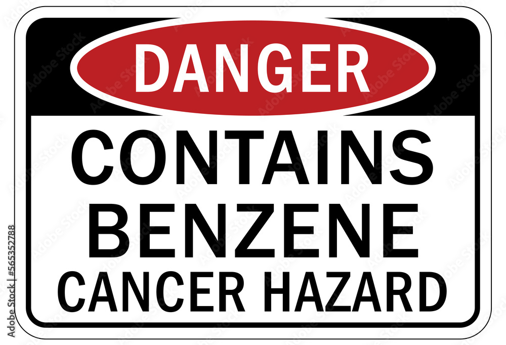 Benzene warning chemical sign and labels contains benzene cancer hazard Benzene warning chemical sign and labels contains benzene cancer hazard