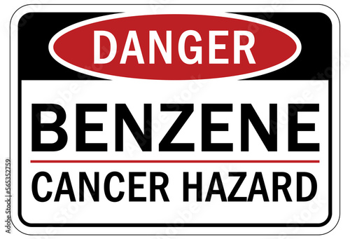Benzene warning chemical sign and labels benzene cancer hazard