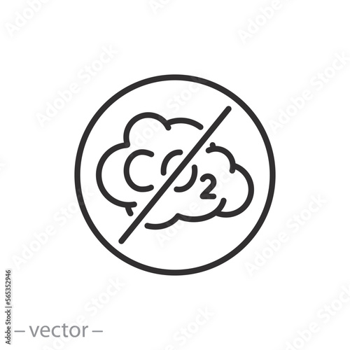 without CO2 icon, no carbon dioxide, stop air pollution, thin line symbol - editable stroke vector illustration