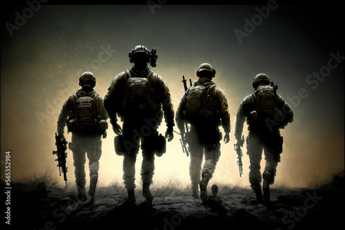 silhouette of a group of soldiers, generative AI