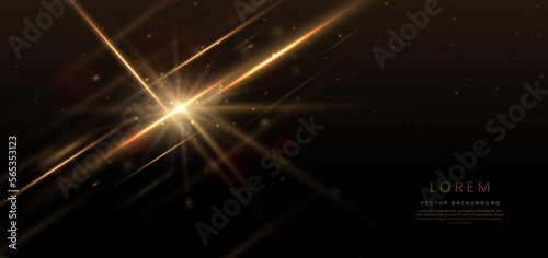 Abstract glowing gold lines on dark dark brown background with lighting effect and sparkle with copy space for text.