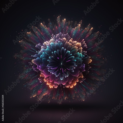 light, star, fireworks, explosion, fractal, color, design, illustration, space, celebration, pattern, wallpaper, fire, art, vector, flower, night, glow, black, bright, blue, purple, Generative, AI,