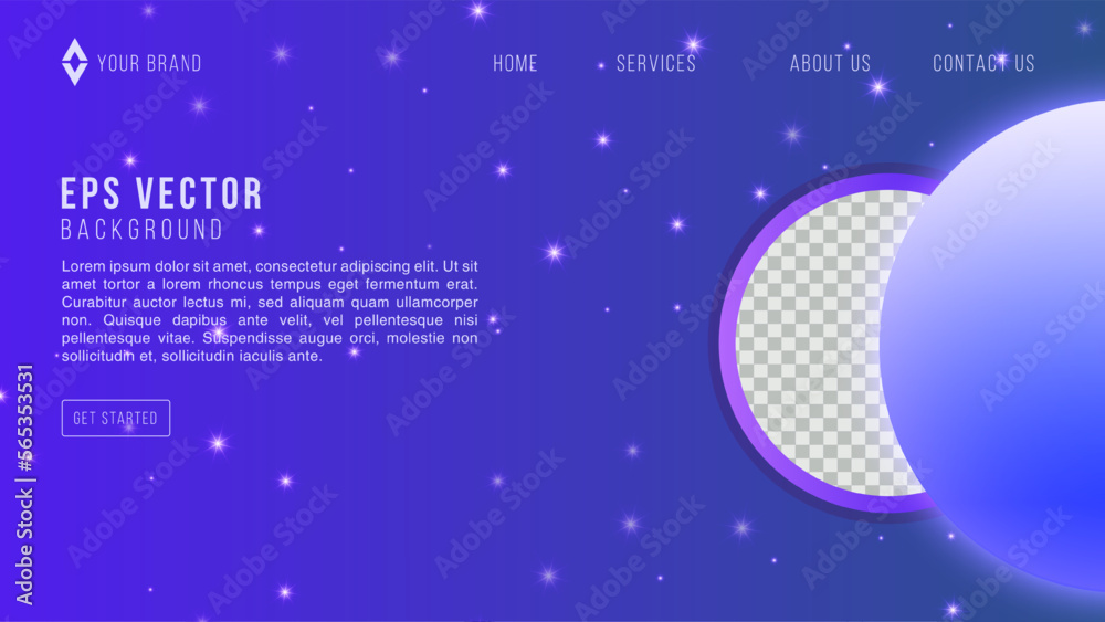 Blue landing page screen sky, development space technology, rocket banner. Vector illustration Blue landing page screen sky, development space technology, rocket banner. Vector illustration