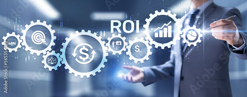 ROI return on investment stok trading business finance concept on virtual screen.