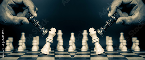 Stampa su tela Hand choose king chess piece concepts of fighting challenge of leader business team or teamwork wining and leadership strategic plan and risk management team player and or human resource