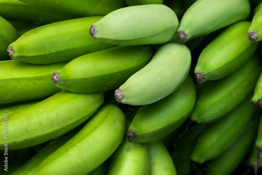 green bananas on the market