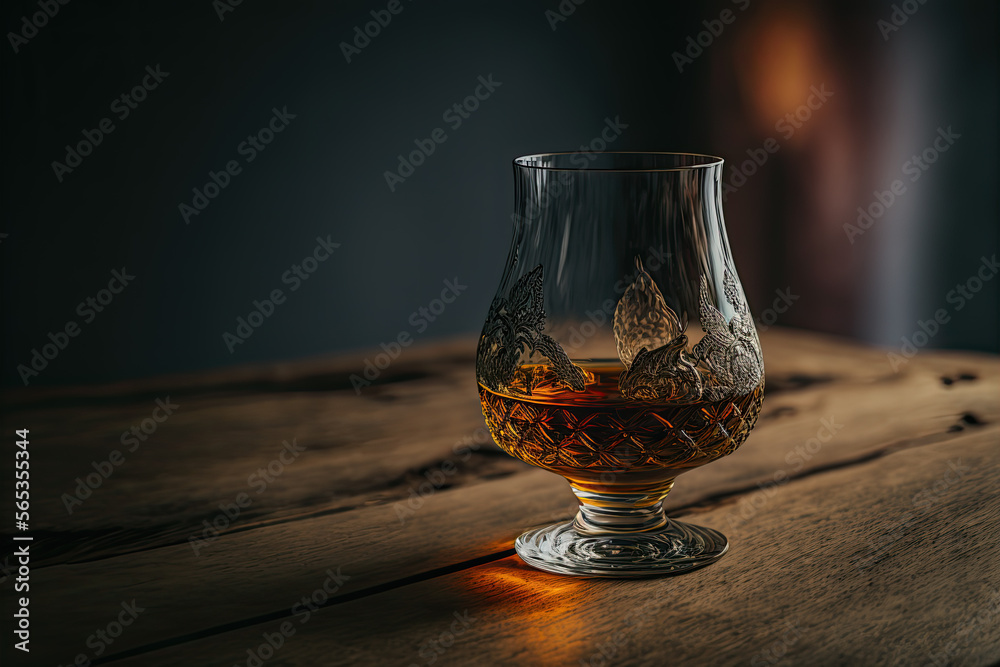 Whisky in an elegant bar, with a beautiful reflection of light on the glass. A pleasant and relaxing moment. Whisky in an elegant bar, with a beautiful reflection of light on the glass. A pleasant and relaxing moment.