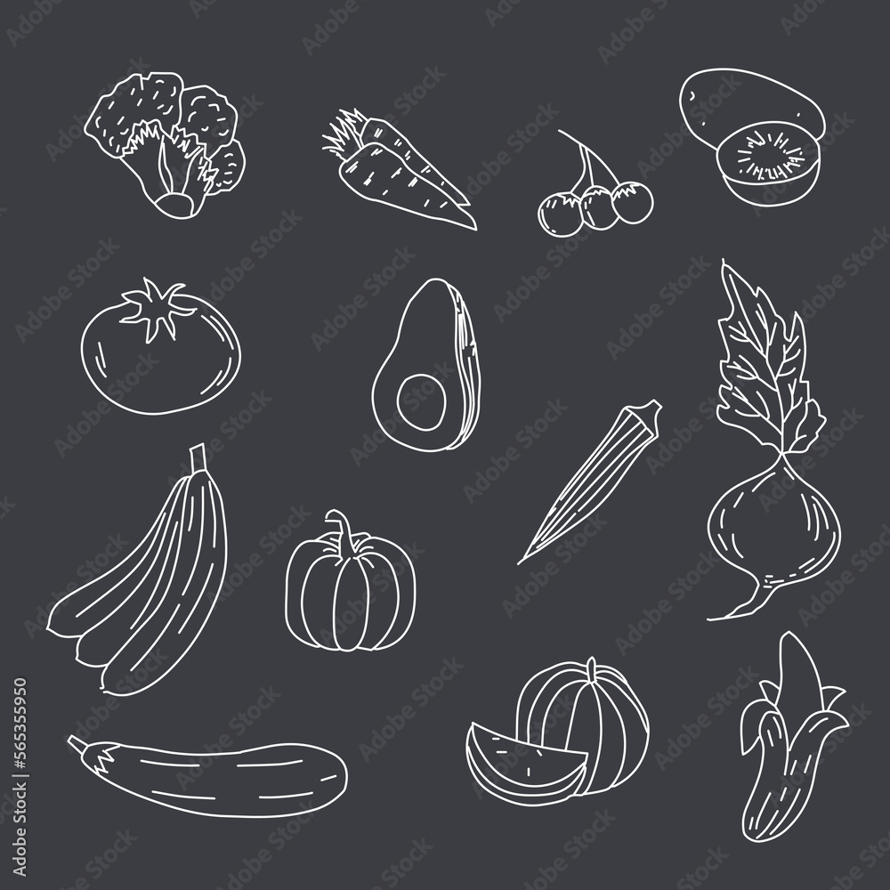 Vegetables doodle drawing collection. Vector illustration