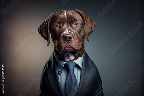 American Pit Bull Terrier Dog Wearing A Formal Business Suit © Johnny