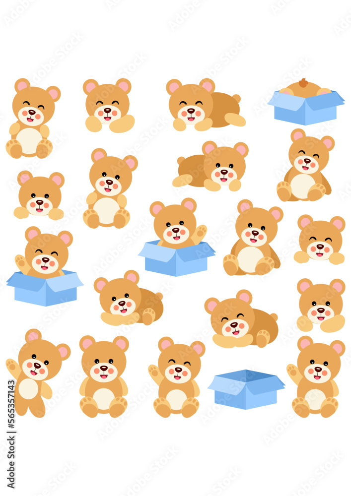 Set of digital elements with cute baby teddy bear Set of digital elements with cute baby teddy bear