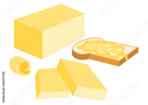 Set of butter and bread slice