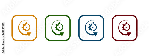 Efficiency icon, production process icon symbol. Time with gear concept in different color design.	