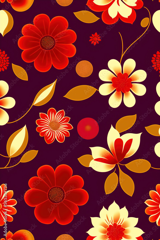 colorful flower collage pattern vintage fabric