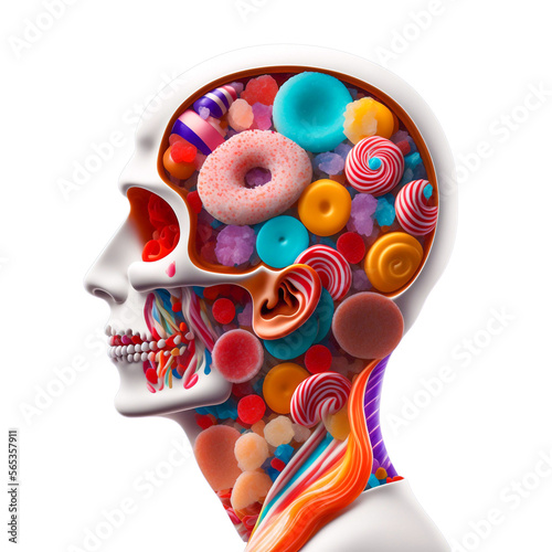 male and female head skeleton skull autonomy candy sugar unhealthy diet - D - Alpha