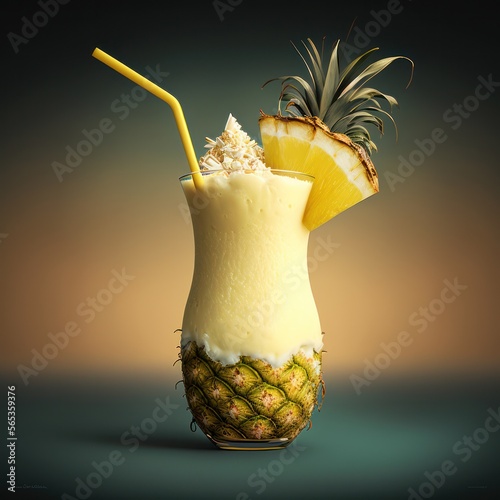 Pina Colada Cocktail mit einer Kokusnuss (Food-Design / Generative AI) photo