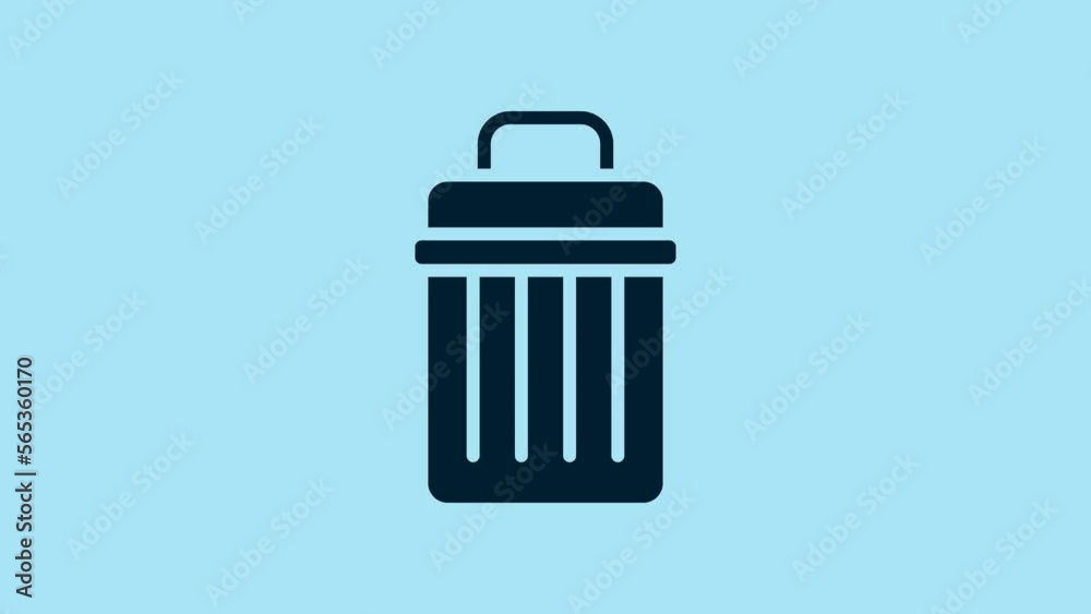 Blue Trash can icon isolated on blue background. Garbage bin sign. Recycle basket icon. Office trash icon. 4K Video motion graphic animation Blue Trash can icon isolated on blue background. Garbage bin sign. Recycle basket icon. Office trash icon. 4K Video motion graphic animation