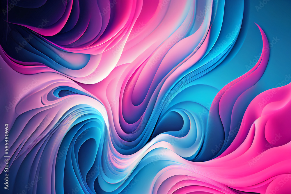 Abstract blue and pink swirl wave background. Flow liquid lines water ...
