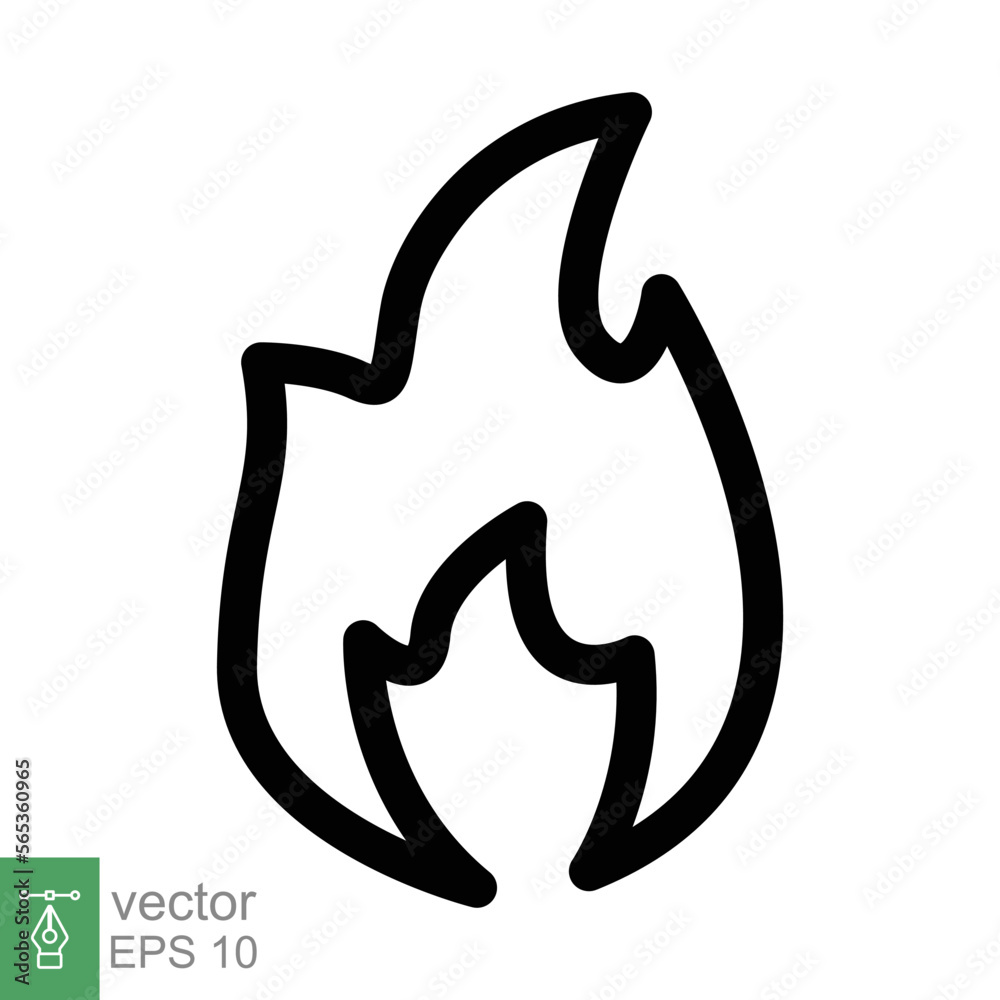 Fire flame line icon. Simple outline style. Passion symbol, flammable logo, grill, heat, hot, burn warning concept, light sign. Vector illustration design isolated on white background. EPS 10. Fire flame line icon. Simple outline style. Passion symbol, flammable logo, grill, heat, hot, burn warning concept, light sign. Vector illustration design isolated on white background. EPS 10.