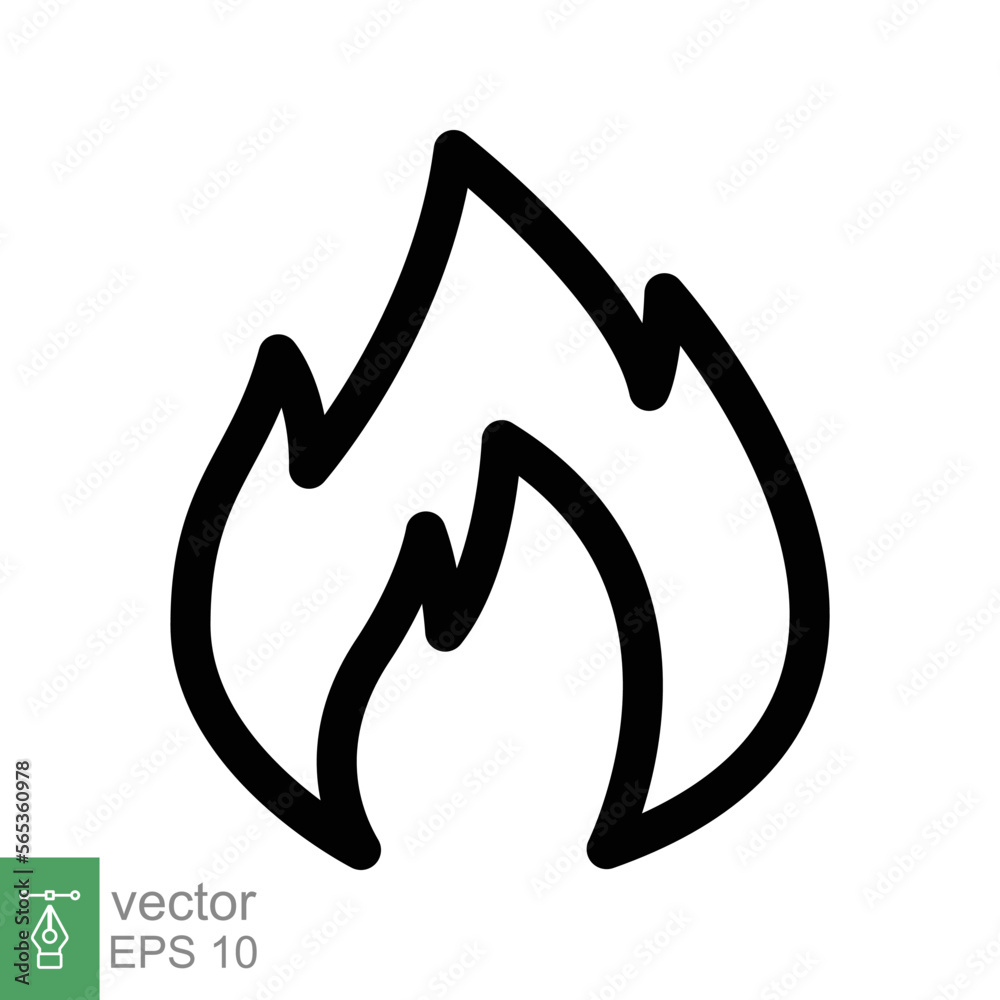 Fire flame line icon. Simple outline style. Passion symbol, flammable logo, grill, heat, hot, burn warning concept, light sign. Vector illustration design isolated on white background. EPS 10. Fire flame line icon. Simple outline style. Passion symbol, flammable logo, grill, heat, hot, burn warning concept, light sign. Vector illustration design isolated on white background. EPS 10.