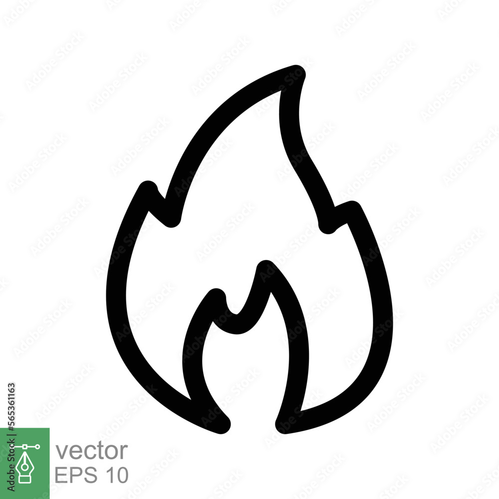Fire flame line icon. Simple outline style. Passion symbol, flammable logo, grill, heat, hot, burn warning concept, light sign. Vector illustration design isolated on white background. EPS 10. Fire flame line icon. Simple outline style. Passion symbol, flammable logo, grill, heat, hot, burn warning concept, light sign. Vector illustration design isolated on white background. EPS 10.