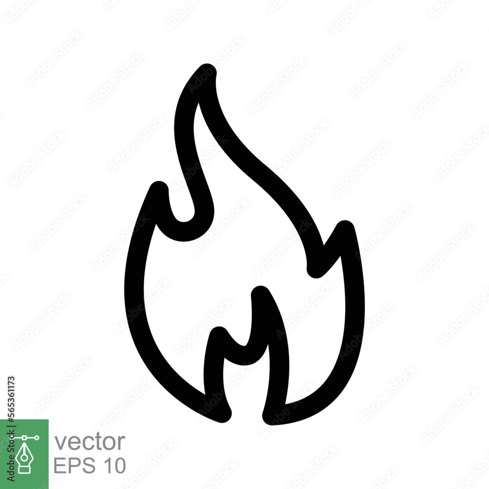 Fire flame line icon. Simple outline style. Passion symbol, flammable logo, grill, heat, hot, burn warning concept, light sign. Vector illustration design isolated on white background. EPS 10. Fire flame line icon. Simple outline style. Passion symbol, flammable logo, grill, heat, hot, burn warning concept, light sign. Vector illustration design isolated on white background. EPS 10.