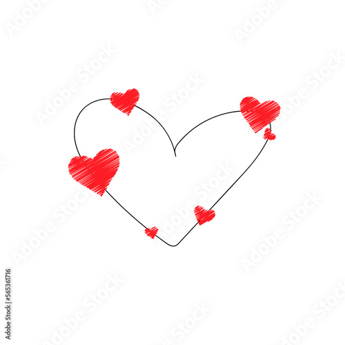 Heart outline with red hearts