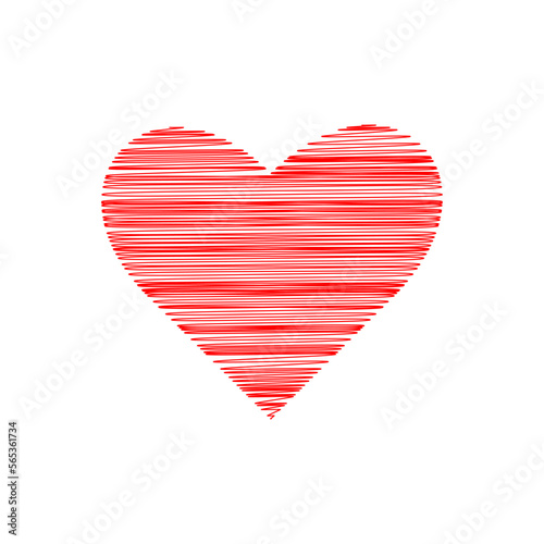 Hatched red heart isolated on white background