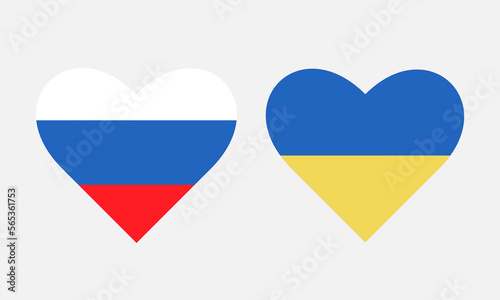 State flags of Russia and Ukraine in the shape of a heart