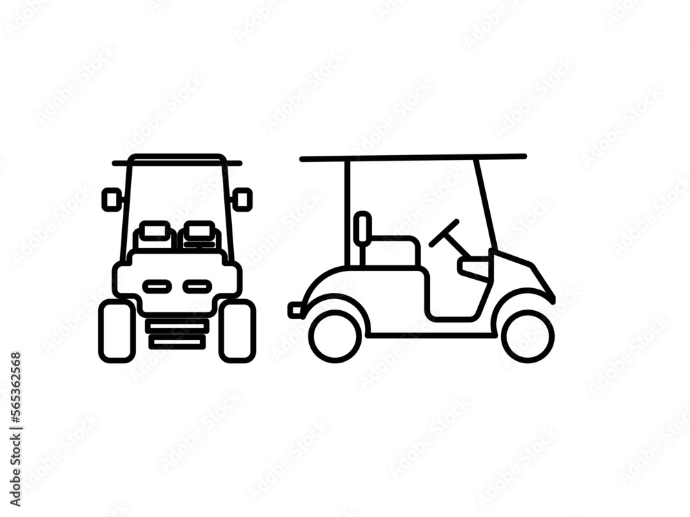 golf cart simple line icon, front and side view